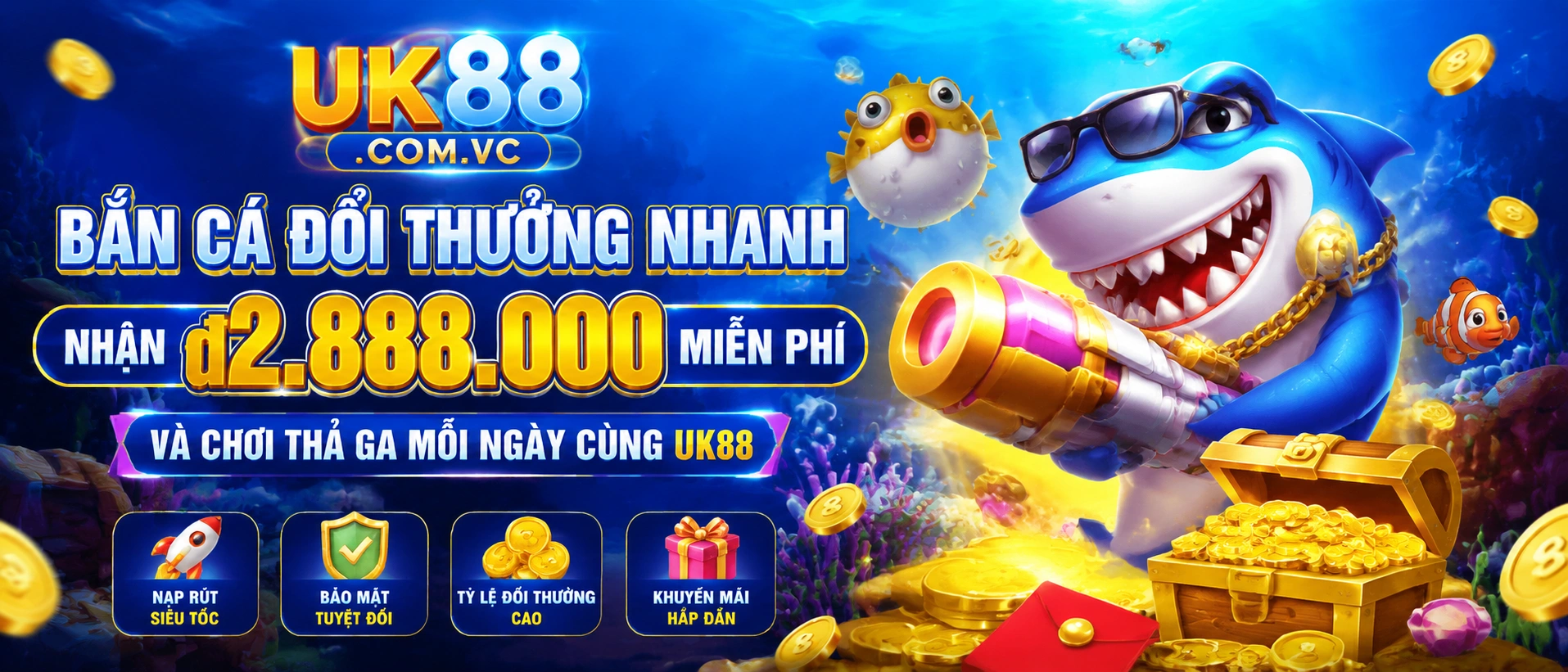 Bắn Cá đại dương với giao diện game nhiều bàn và hiệu ứng biển xanh